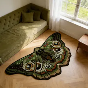 Irregular Shape Bedside Rug, Decorative Rug, Butterfly Area Rug, Butterfly Moth Pattern, Soft Velvet Mat, Forest Style Home Decor, Suitable for Bedroom, Living Room, Kitchen
