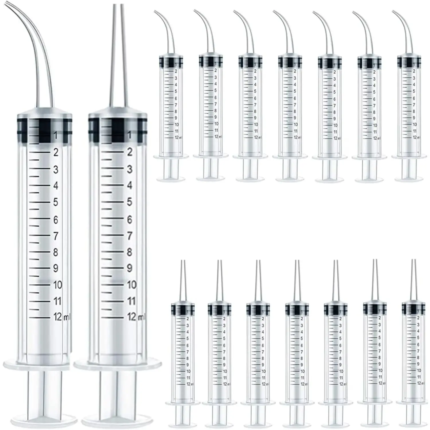 16Pcs 12ml/cc Plastic Syringes Set,Syringe with Curved Tip and Straight Tip,Disposable Irrigation Syringe Mouthwash Cleaner for Oral Care,Animal Feeding,with Measurement,Hand Tools Kits