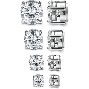 Jstyle 4 Pairs Stainless Steel Mens Womens Magnetic Stud Earrings Non-piercing CZ 4-7MM