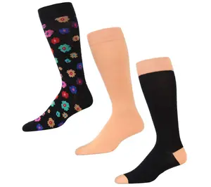 Memoi Men's Flower Power 3 Pack Crew Sock