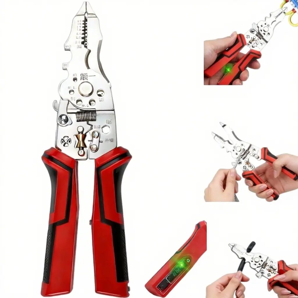 16-in-1 Heavy Duty Long-Handled Wire Stripper-Cutter Pliers with Wire Status Indicator, Multi-Purpose Manual Tool for Cutting, Stripping, Crimping, Twisting, Bending, Suitable for Home Repair, Long-Handled Wire Strippers