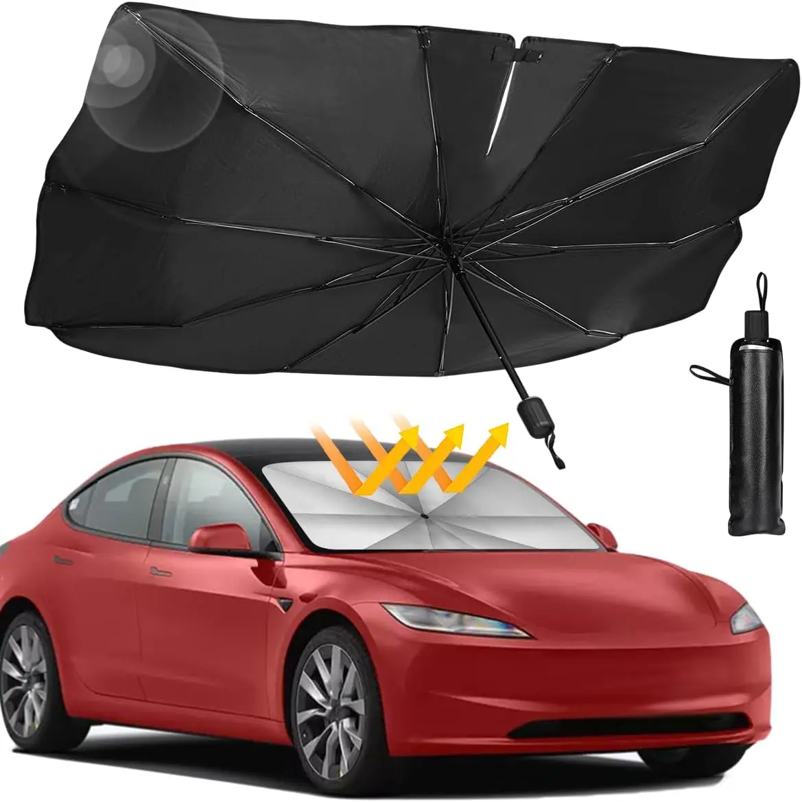 Two Packs Collapsible Automotive Front Windshield Sun Barrier, Lightweight Portable Sun Shade Frame with Foldable Structure, Heat Insulating Windshield Visor Cover, Summer UV Protection Auto Interior Accessory