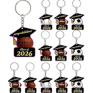 24 PCS 2026 Graduation Sports Keychains Gifts Class of 2026 Acrylic Keychains Bulk Soccer Football Basketball Baseball Grad Cap Key Chains Graduation Gifts Party Favors for College