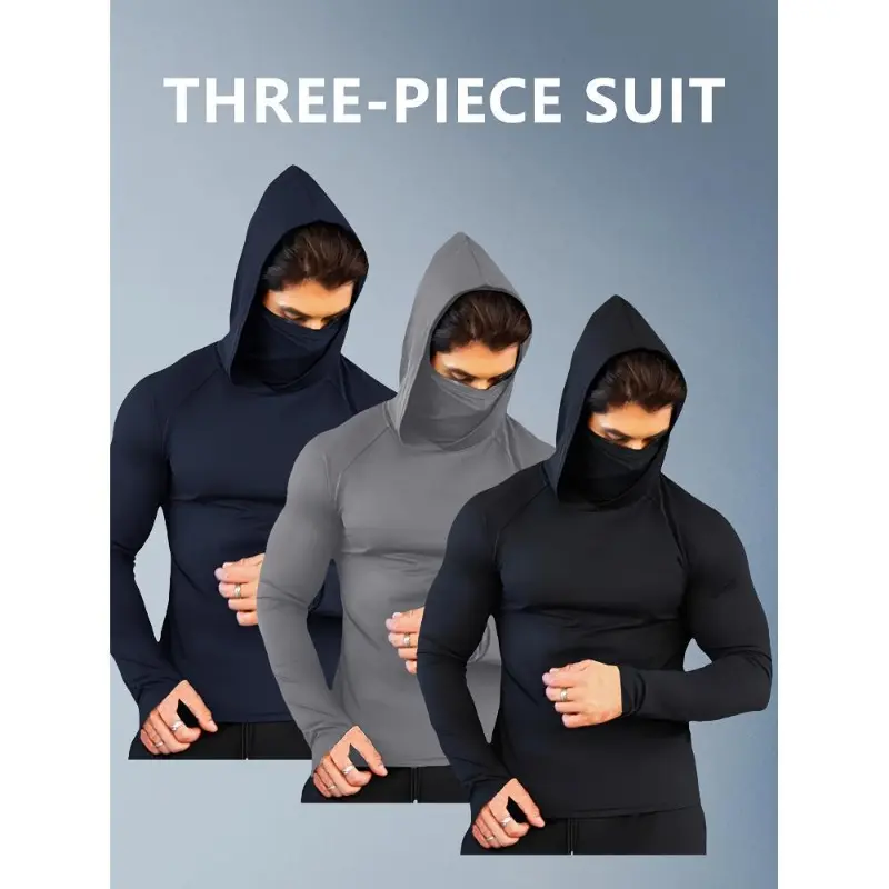 Men's Sports Shapewear Men's hoodie with mask  long sleeved shirt Men's fishing and hiking shirt, comfortable and stylish fabric,travel essentials,camping essentials