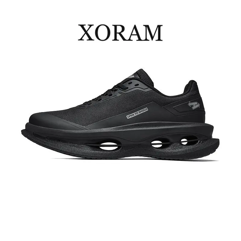 XORAM Men's All-Black Running Sports Shoes - Hollow Platform Dad Sneakers, Breathable Mesh, Cushioned, Height-Increasing, Anti-Slip Outdoor Athletic Trainers A560-1