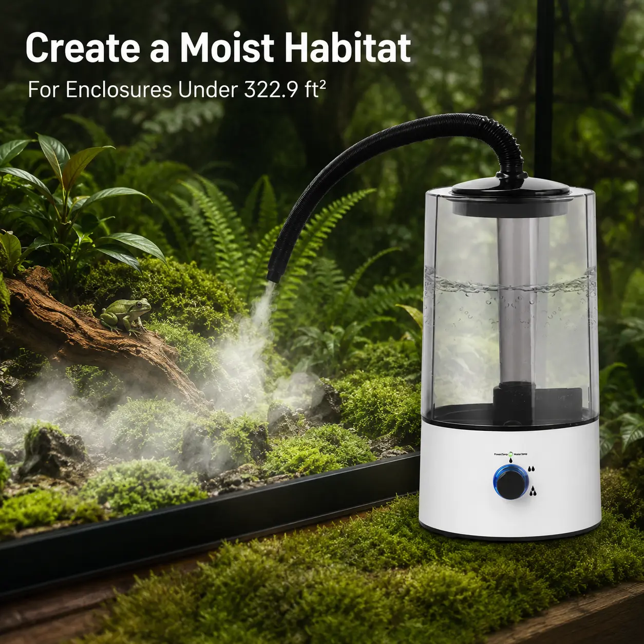 CNCEST Reptile Pet Humidifier Fogger - 4L (1.06 Gal) Water Tank, White Classic Design, Anti-Dry Burn Protection, Humidity Control, Bacteria Prevention, Moist Environment, 110-220V Covers Common Home Outlets, Assembly Required for Tortoises, Chameleons, 1.