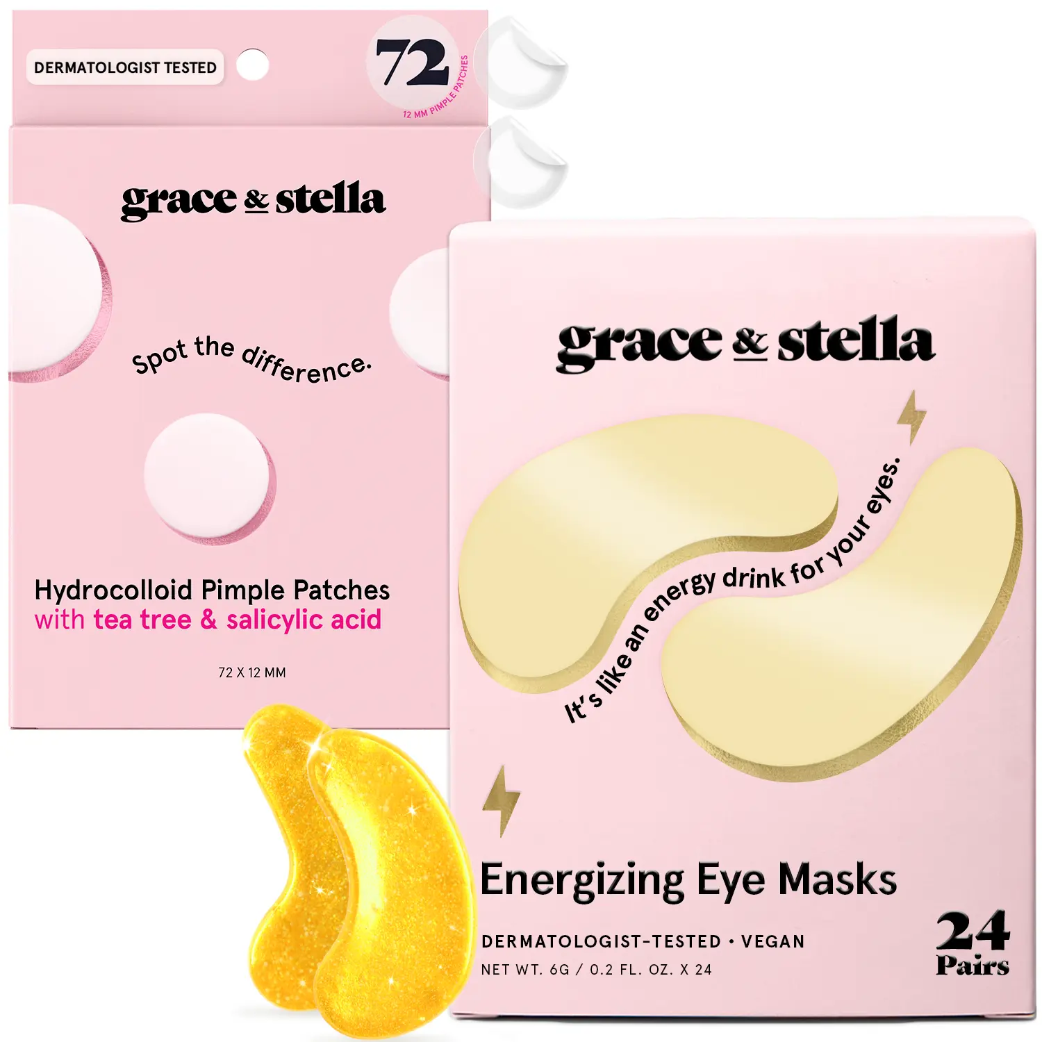 Under Eye Mask and Hydrocolloid Pimple Patch Set | De-puffing Solution and Acne Treatment by grace & stella