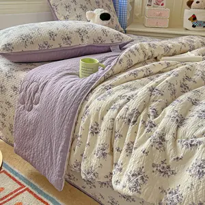 Cloudy Sensation Puff Cotton Printed Summer Quilt, Soft and Breathable, Moisture Absorbing, Ideal for Air-Conditioned Rooms, Office Naps, Floral Print Quilt