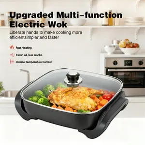 Electric Skillet, Electric Hot Pot, 6-Liter Large Capacity Non-Stick Electric Skillet with Vertical Glass Lid, Three Temperature Settings, Heat-Resistant Handle and Non-Stick Coating, Easy to Clean, 1500W, Perfect for Family Gifts, Black heat-resistant