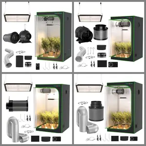 ALPHAGROW 4x4 ft Grow Tent Kit Options, including 48x48x80 inch Grow Tent, 100W Full-Spectrum Timed LED Grow Light, 4&6 inch Ventilation Kits, 8ft Ventilation Duct Combos, and Noise-Reducing Rubber Duct Connectors