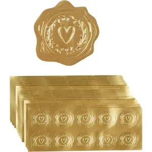 300 Pieces Embossed Gold Foil Gold Heart-Love Stickers for Envelopes Wedding Invitations Christmas Greeting Cards