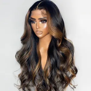 Jessie's Wig [Lea] Highlight Brown Body Wave 7x5 Pre Cut Lace Glueless Human Hair Wig With Black Roots