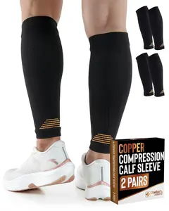 Doctor's Select Copper-Infused Calf Compression Sleeves for Men - Shin Splint Support, 2 Pairs, Black