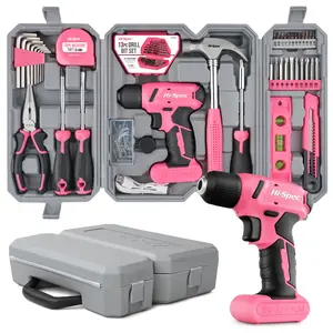 complete tool set,USBrechargeable battery, integrated pink tool set.suitable for home use,automotive use,heavy-dutyimpact wrench, suitable for DlY and decoration athome,women's handmade tool set
