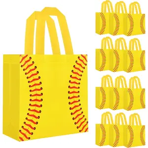 12 count Softball  Bags with Handle,  Non Woven  Goodie Bag  Favor Bags For Softball Theme Birthday Party Decoration Supplies