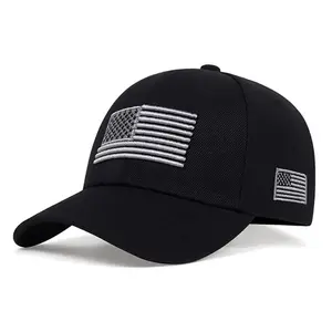 Black American Flag Embroidered Baseball Cap, Adjustable One Size Curved Brim Casual Outdoor Hat For Men And Women