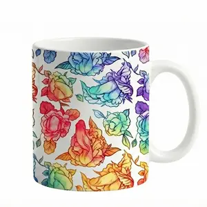 Rainbow Watercolor Rose Ceramic Mug - Aesthetic Floral Coffee Cup for Home & Office Gradient  Reusable