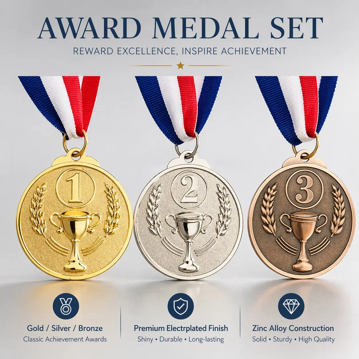 9-Piece Gold Silver Bronze Medal Set, Olympic Style Medals for Awards, Includes 1st 2nd 3rd Place Awards, Lanyard Included, Kids Sports Party Rewards