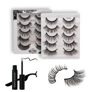 SJ LASHES Natural Look & Cat Eye Magnetic Eyelashes Kit - 5 Pairs Half & Full Size, Reusable No Glue Lashes with Applicator, Safe for Sensitive Eyes, Strong Hold, Ultra-Lightweight