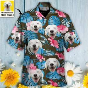 National Pet Day Gift, Dog Face Custom Photo With Tropical Pattern - Hawaiian Shirt - Coolspod, Trendy Hawaiian Shirt for Men and Women, All over Print Hawaiian Perfect for Beach, Vacation, or Casual Summer Outfit