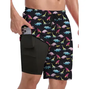 Buauty Mens Swim Trunks with Compression Liner 9 Inch Inseam Quick Dry Swim Shorts Men Board Short Swimsuit with Pockets