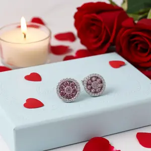 King of Bling's 925 Silver White 1.50ct VVS 'D' Pink Moissanite Round Mens/Women's Stud Earrings