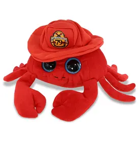 DOLLIBU 6" Polyester Fireman Stuffed Toy - Big-Eye Red Crab Plush, Removable Hat, Suitable for Ages 0+