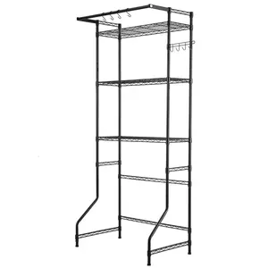 VEVOR EVOR Over The Washer and Dryer Storage Shelf, 3 Tier Laundry Room Drying Rack with Hanger Rod and Hooks, Adjustable Over Washer and Dryer Shelves, Laundry Room Shelf Storage Space Saver, Black