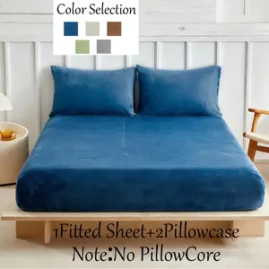 Pure Color Bed Sheet Set, King Queen Size, Deep Pocket, Non-Slip, Easy Care, Breathable, Warm, Suitable for Home Dorm Bedroom, Soft Breathable Sheet, Fitted Sheet Set