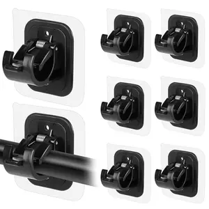 Stainless Self-Adhesive Curtain Rod Brackets, 8-Pack No-Drilling Wall Mount Hooks, Hangers for Home & Bathroom Use