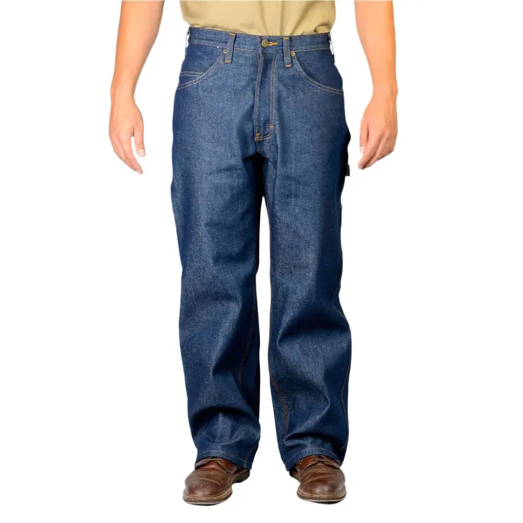 Ben Davis Men's Loose Jeans Trousers - Indigo Denim Heavyweight 100% Cotton Plain Fabric, Relaxed Long Fit Baggy Pants, Pocket Design with Multiple Pockets, Tool Loop, Buckle-Free, for Tough Jobs & Day Use, Pocket Design Jeans