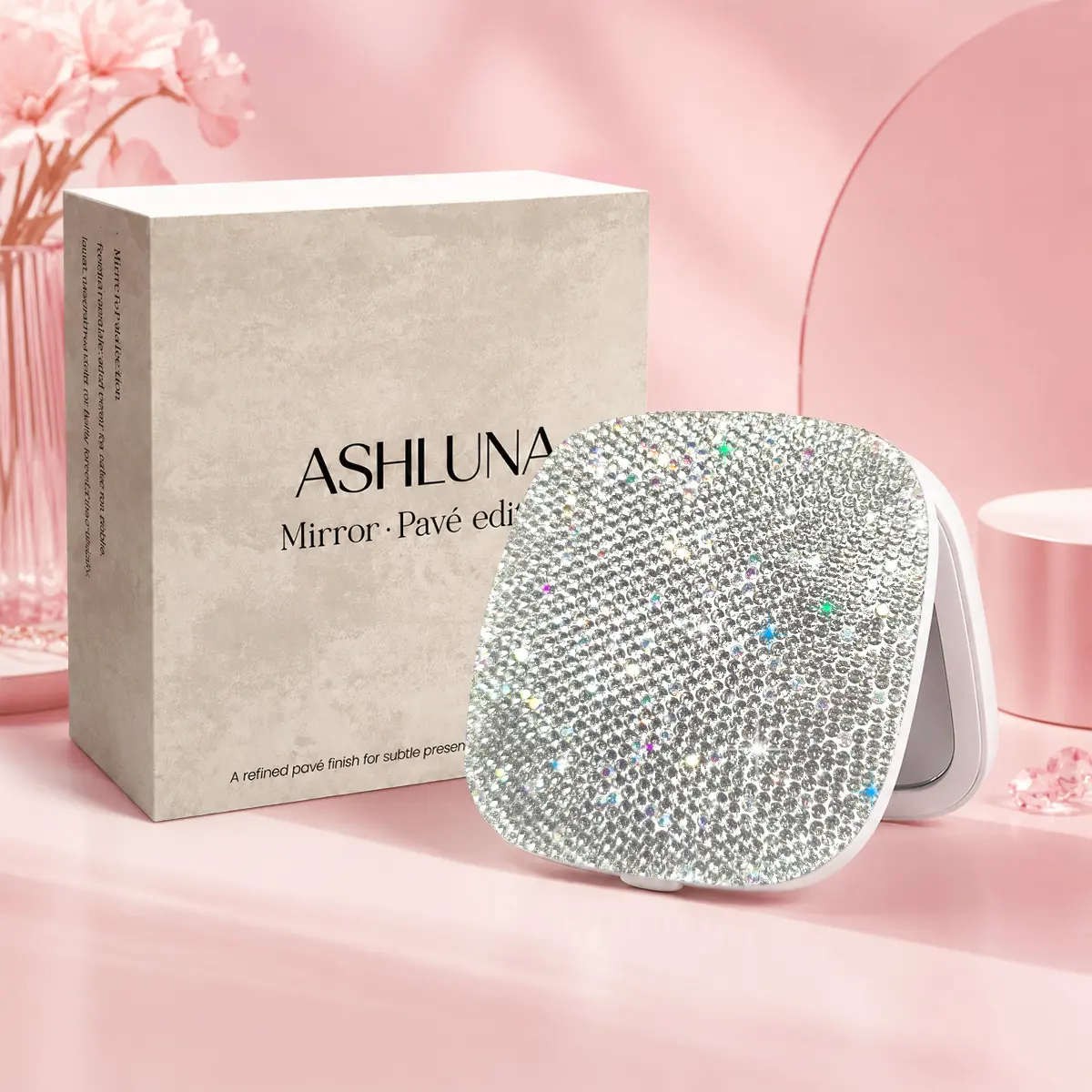 ASHLUNA Rhinestone Compact Mirror,Handmade Rhinestone Lighted Travel Mirror Slim 3x Magnification for Everyday Touch-Ups,Portable Makeup Mirror,Built-In Soft Lighting High-Definition,Rechargeable LED Makeup Mirror,Gym Bag Essentials,Mother’s Day Gift Idea