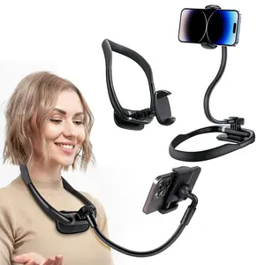 Neck Phone Holder 16 Flexible Gooseneck Magnetic Lock Hands-Free Stand for Bed Desk Travel Fits 4-7 Phones Live Streaming Vlogging TikTok hands free  holder Wireless Induction Bluetooth Speaker phone Ultra-HD  Adjustable Car