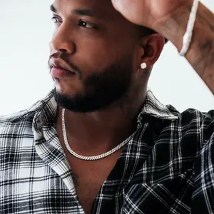 GLD Micro Diamond Prong Cuban Necklace | 14k White Gold - 6mm Chain with White Gold Plating and CZ Diamonds 16-24" Lengths Perfect VDAY Gift