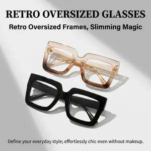 2 Pairs Women's Plastic Wide-Rimmed Square  Eyeglasses With Clear Lenses, Versatile Chic Frames Suitable For Street Photography, Driving, Daily Life, Holiday Gifts, Back To School, Futuristic Fashion Accessory