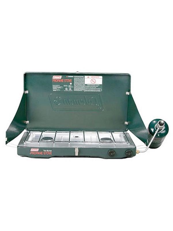 Coleman 2000020943 Heavy-Duty Dual-Burner Propane Stove, Portable Camp Kitchen for Camping & Hiking, Adjustable Heat, 10,000 BTU Burners, Removable Grate, High Pressure Regulator, Wind Baffles, 10.05 lbs, 22.13L x 4.13W x 13.75H in, Dual Burners, Portable