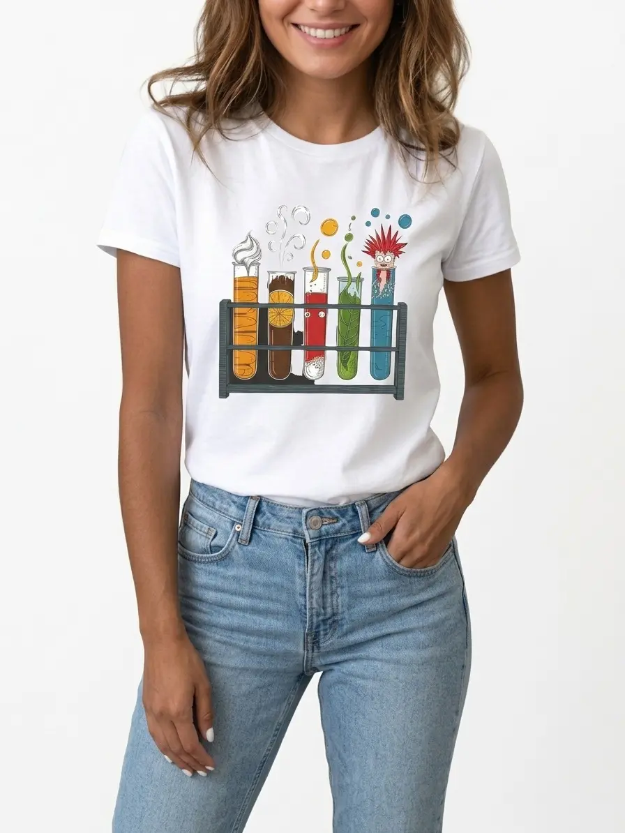 Science Lab Graphic Tee 100% Cotton White Black S-5XL Women Geek-style Chemistry-lover Outfit Stem-education Gift Fun-tee Statement