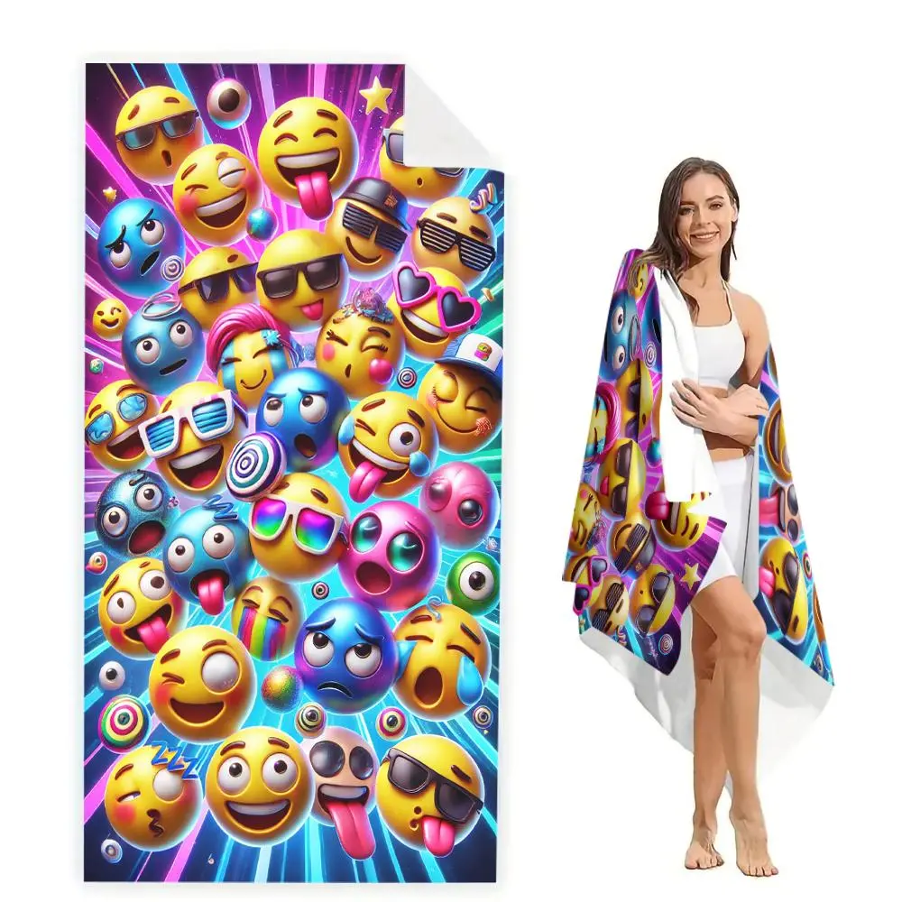Emoji Expression Pattern Beach Towel Standard, Soft Water Absorbent Towel, Quick Drying Swim Towels for Pool, Swimming, Bathing, Travel and Camping