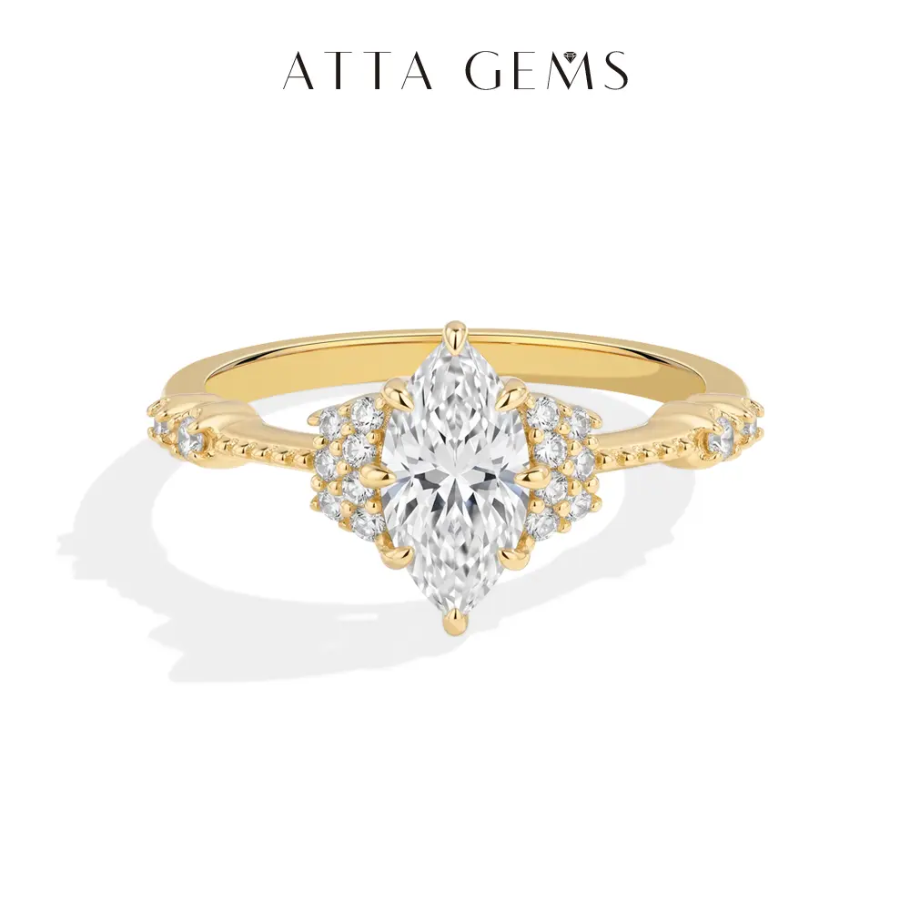 ATTAGEMS Women's 1CT Marquise Cut Lab-Created Moissanite Engagement Ring, 925 Sterling Silver Single Stone Jewelry, Certified, Anniversary Gift R441