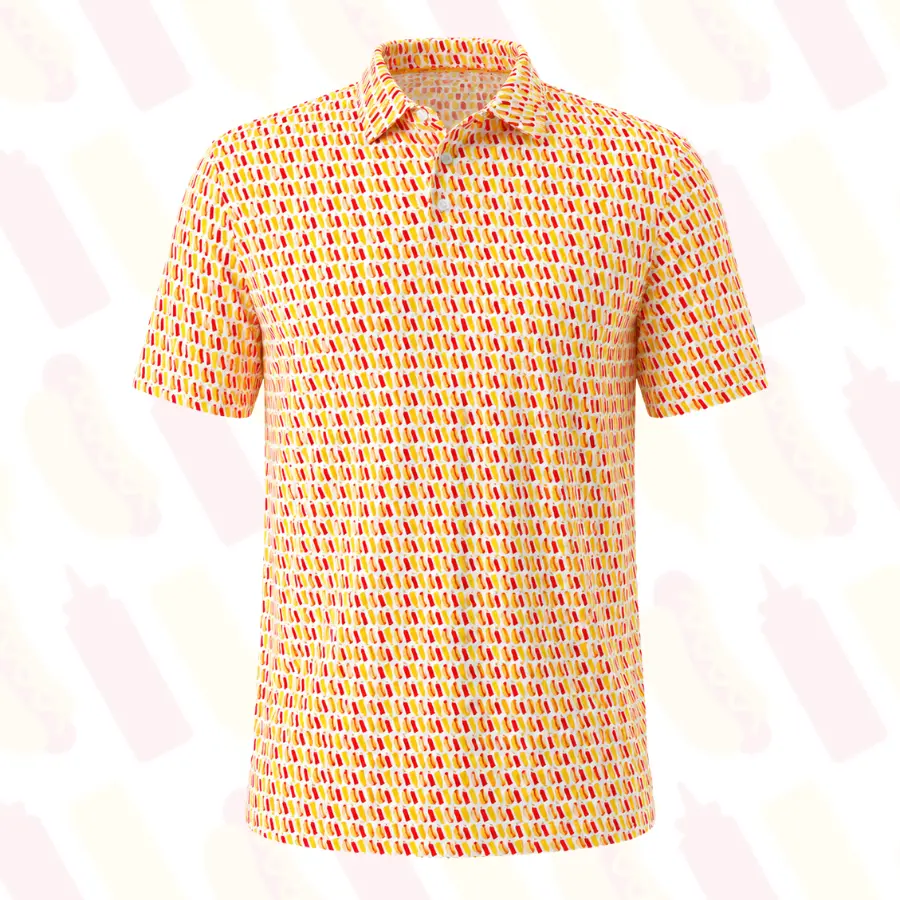 Funny Hot Dog Golf Polo Shirt for Men – Novelty Sausage & Mustard Food Print, Breathable Short Sleeve Collared Shirt, Perfect Gift for Dad, Birthday, Thankgiving, Father’s Day, Golf Outing, BBQ, Cookout & Summer Vacation
