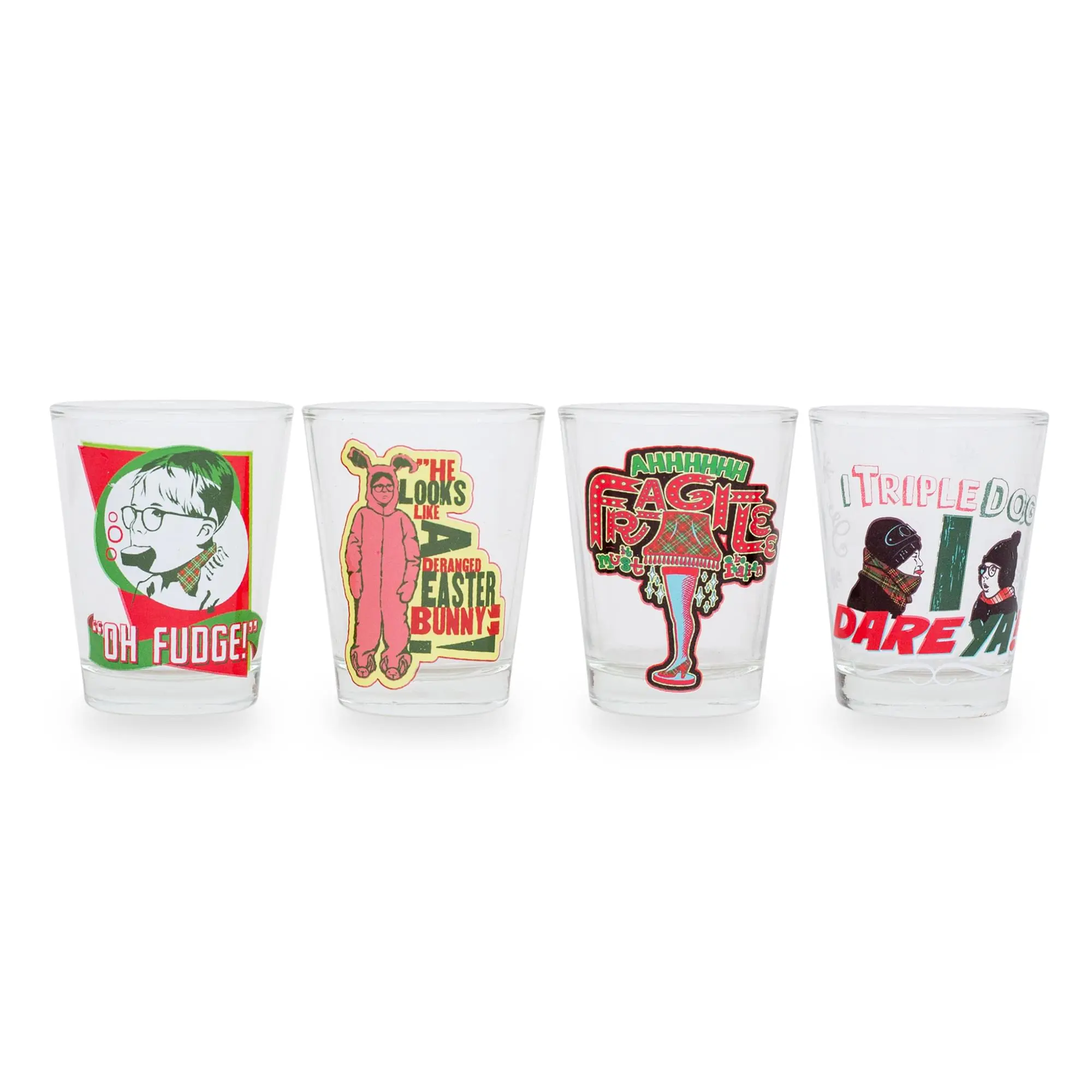 4-Piece Christmas Story Quotes 2-oz Mini Shot Glass Set - Funny Bar Glassware for Beverages, Beverage