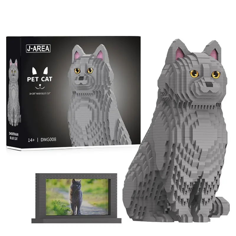 Shorthair Blue Cat Micro Building Blocks Set, Creative animal series mini Collect Model toy Building block model , High difficulty small particle assembly,  Great Christmas/ Birthday Gift for animal lover,2903PCS