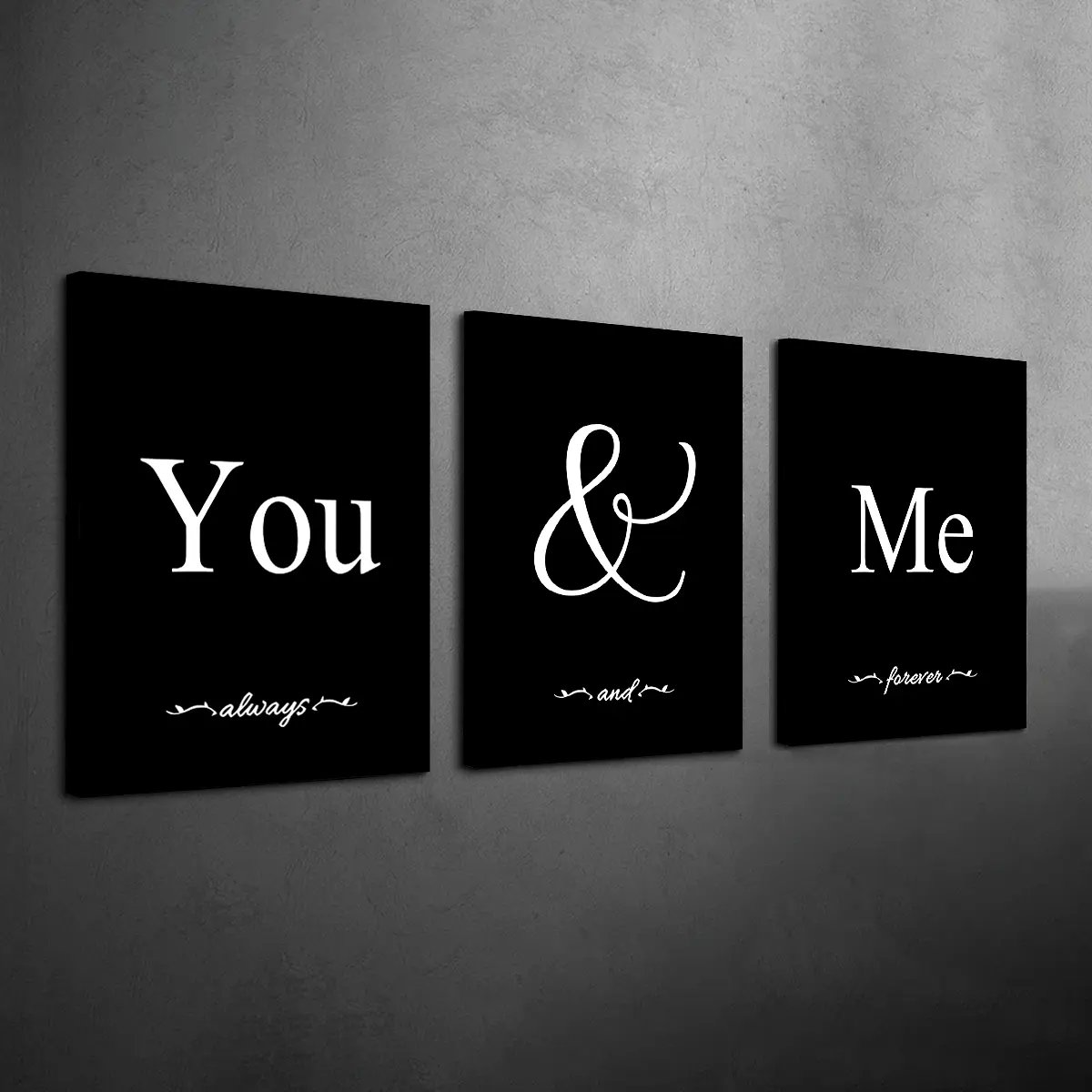 3pcs Modern Minimalist Wooden Framed Black and White You And Me Words Canvas Poster - Couple Wall Art Painting for Bedroom Living Room -, Aesthetic Wall Decor, Decorative Artwork, Wall Decor, Ready To Hang, Home Wall Art, Minimalist Design