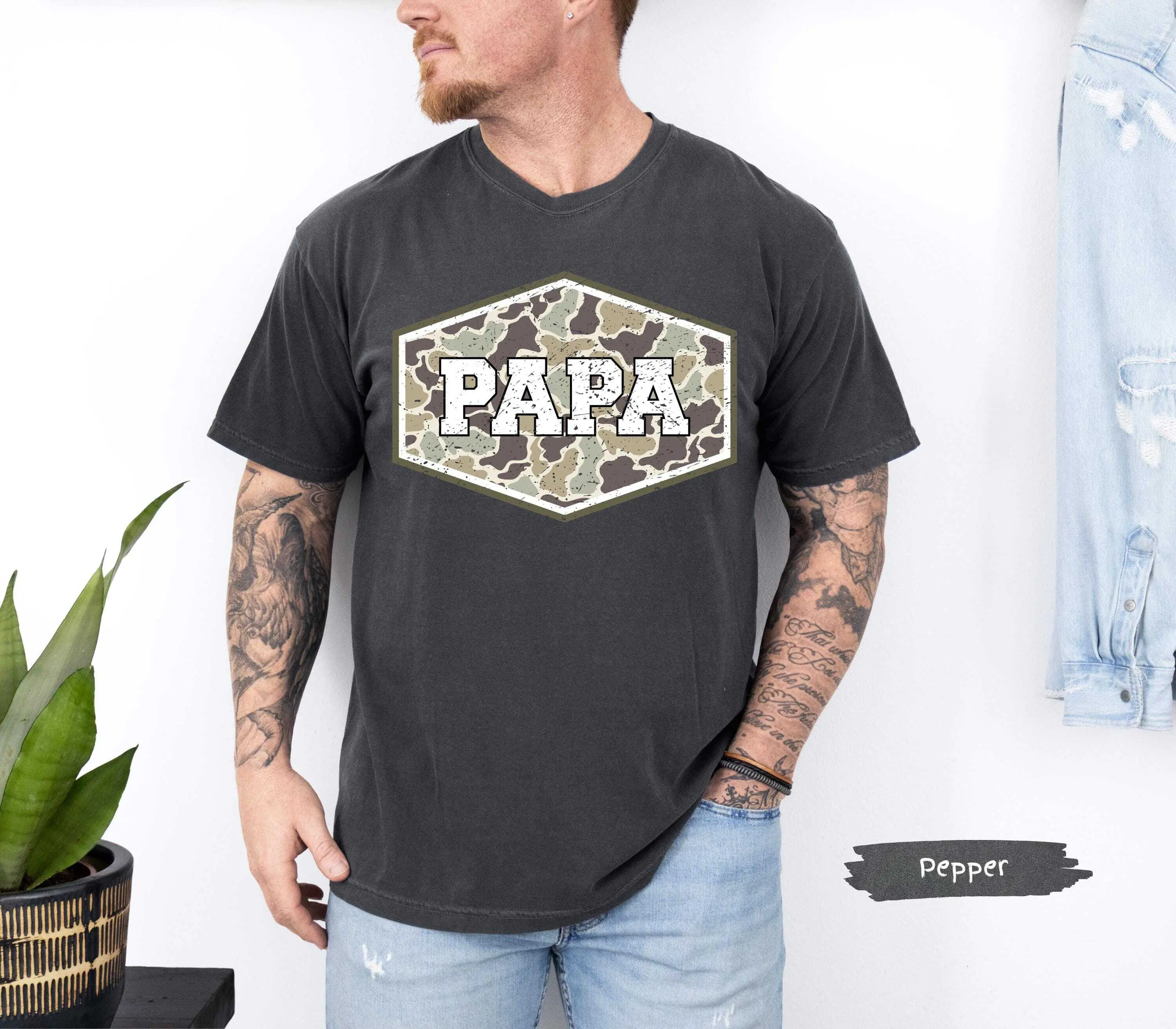 Camo Papa Camouflage Comfort Colors® Shirt | Fathers Day | Y2k Papa Father's Day Gift | Baby Announcement Men's Shirt Tee