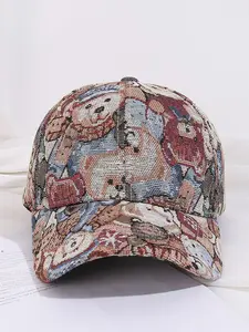 Cute Cartoon Bear Print Baseball Cap, Casual Outdoor Sun Protection Cap for Women & Men, Fashion  Vintage Stylish Hat for Party, Daily Clothing Decor Ball Caps Air Force, Adjustable Snapback Cap, Casual Trendy Hat