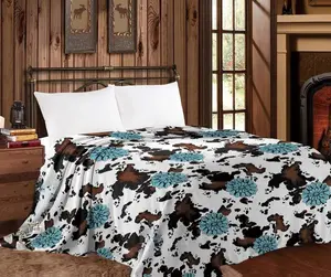Mia Collection Thin Throw Blanket - Conchos Cowprint, Soft Cotton Blend, Made of Cotton & Microfiber Fabric