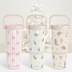 Sandjest 30oz Insulated Tumbler with Straw Lid & Carry Handle, Leak-Proof Stainless Steel, Cupholder Friendly, Ideal for Sports Outdoor Christmas Gift