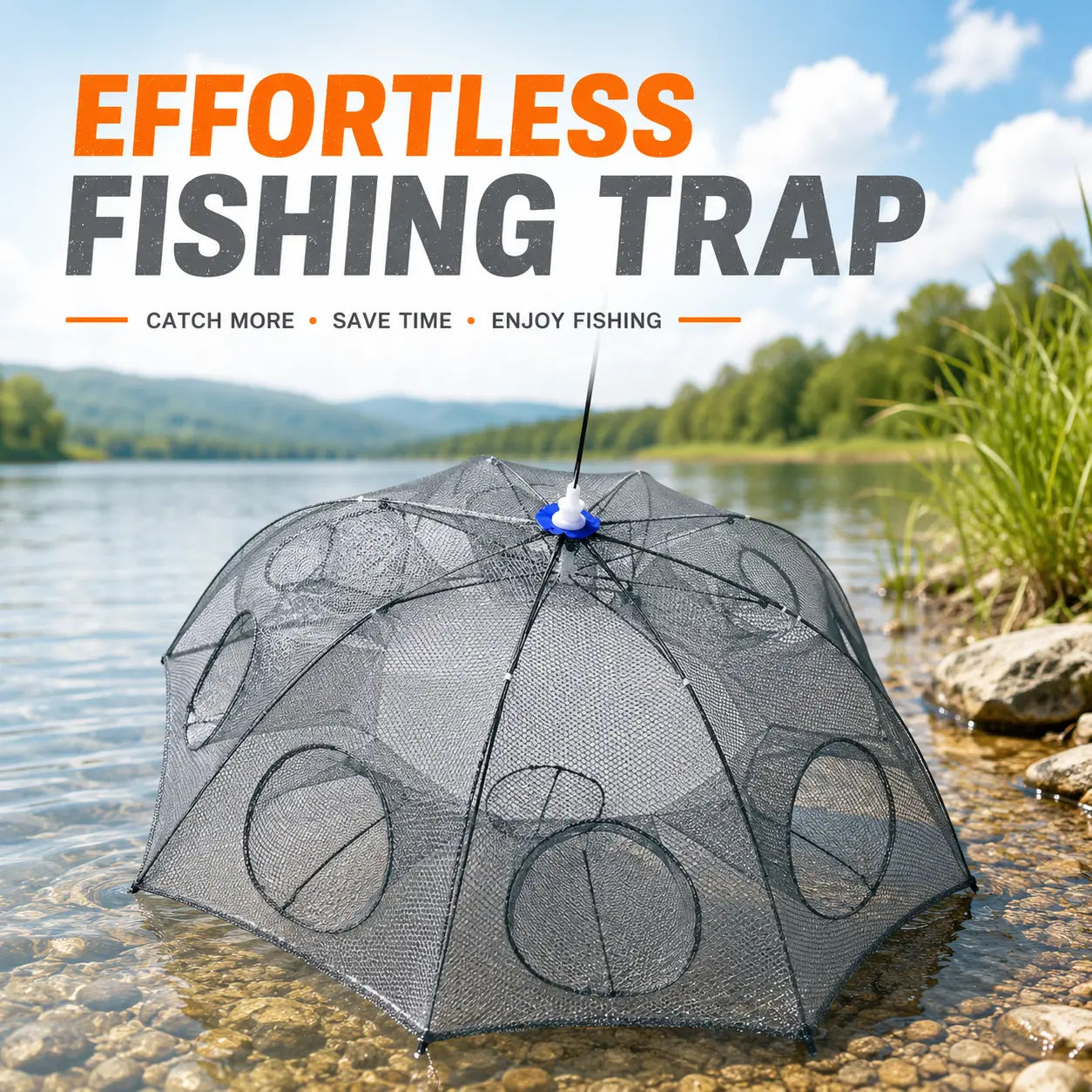 Foldable Fishing Bait Trap Net, Automatic Retractable Mesh Cage for Crab Shrimp Minnow Crawdad-3582