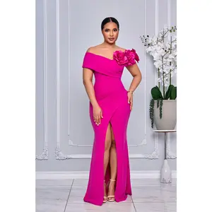 3D FLOWER CORSAGE OFF THE SHOULDER MAXI DRESS