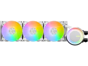MSI MAG CoreLiquid E360 White - AIO ARGB CPU Liquid Cooler - Rotating Cap Design - 360mm Radiator - Triple 120mm ARGB PWM Fans - LGA 1851,1700 Ready / AM5 Compatible